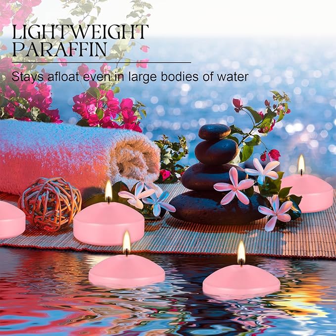 12 Pcs 3 inch Romantic Pink Floating Candles, Smokeless and Unscented, Burns for 8-10 Hours, are Ideal for Weddings, Parties ，Vacations, and Home Decorations
