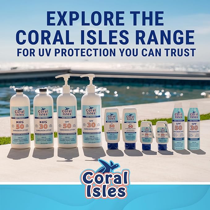 Coral Isles Sunscreen SPF 50 | Hawaii Reef-Safe Act Compliant | Octinoxate & Oxybenzone Free | Broad Spectrum UVA/UVB Protection | Water Resistant 80 Min. | Fragrance Free | 6 Fl Oz Lotion