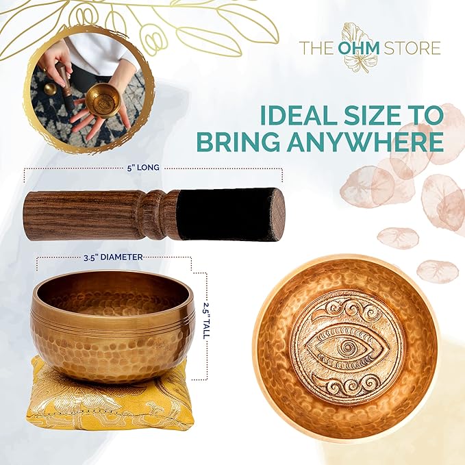 Tibetan Singing Bowl Set with Healing Mantra Engravings — Yoni Meditation Sound Bowl Handcrafted in Nepal — Yoga, Chakra Healing, Stress Relief, Mindfulness