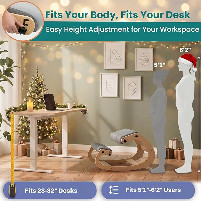 NYPOT Ergonomic Kneeling Chair with Adjustable Seats - Knee Chair for Posture Correction & Kneel Rocking Stool for Desk - Back Pain Relief for Home and Office, Supports 250 pounds - 5 Years Warranty