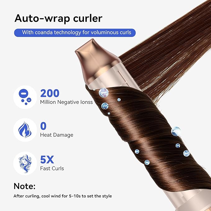 6-in-1 Hair Dryer Brush, 150,000 RPM High-Speed Hair Dryer Fast Drying,Upgraded Air Styler with Auto Wrap Curlers,Blow Dryer Brush for Straightening, Smoothing,Volumizing, No Heat Damage