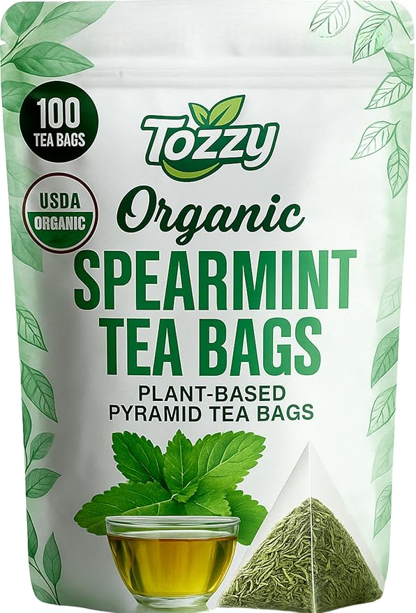 Tozzy Organic Spearmint Tea – 100 Count, Plant-Based Pyramid Tea Bags