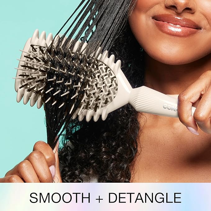 CONAIR Curl Define Pro Hairbrush - curly hair brush products - dual-vented designed to smooth, separate, and define curls - unique tapered handle for sectioning - Ivory