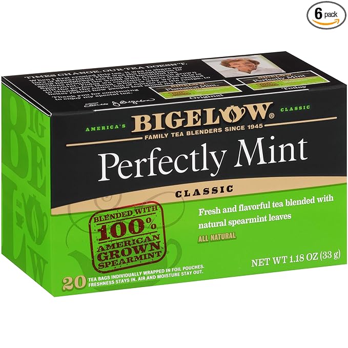 Bigelow Tea Perfectly Mint Black Tea, Caffeinated with Spearmint, 20 Count Box (Pack of 6), 120 Total Tea Bags