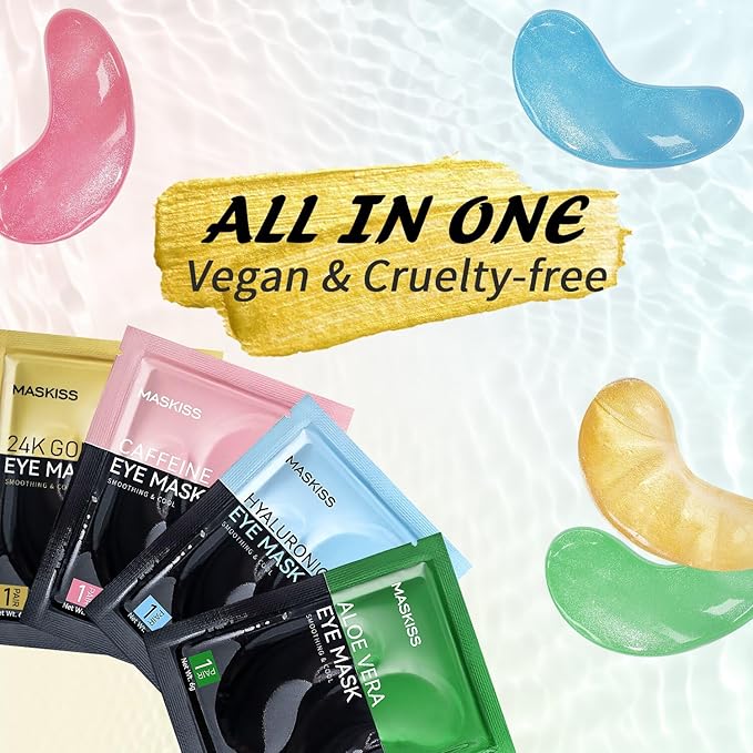 Under Eye Patches(50 Pairs), 24K Gold, Caffeine, Hyaluronic Acid, Aloe Vera Eye Masks for Dark Circles Puffy Eyes Undereye Bags, Eye Skin Care Gift Set for Bachelorette Party Favors