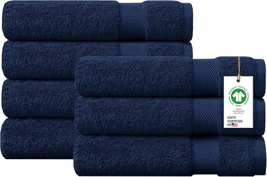 Delara 100% Organic Cotton Towels 650 GSM Plush Feather Touch Quick Dry Bath Towel, Pack of 7 GOTS Certified, Oeko-Tex Green Certified, Organic Cotton Bath Towel, 30"X58"
