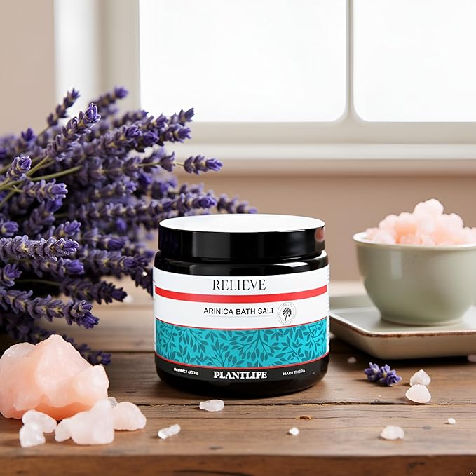 Plantlife Arnica Relieve Mineral Bath Salts - Made with Arnica and 100% Pure Essential Oils - Relieve Products are a Homeopathic Solution for Everyday Use - Works Quickly and Effectively
