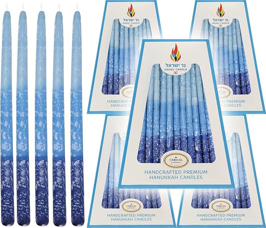 The Dreidel Company Hanukkah Candles Multi Blue Hued Frosted Deluxe Tapered Candles (24-Pack)