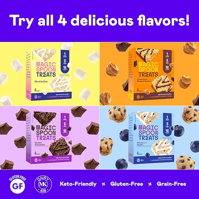 MAGIC SPOON Treats - High Protein Bars, Low Carb, Keto Friendly, 1g of Sugar, Crispy Treat Cereal Bar, On-The-Go Healthy Snack (8 Salted Caramel Bars, 8 Smores Bar)