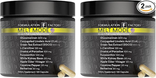Formulation Factory Melt Mode 10-in-1 Weight Support, Metabolism Booster & Appetite Control with Green Tea, L-Carnitine, CLA, Glucomannan & More (4 Month Supply, 240 Capsules)