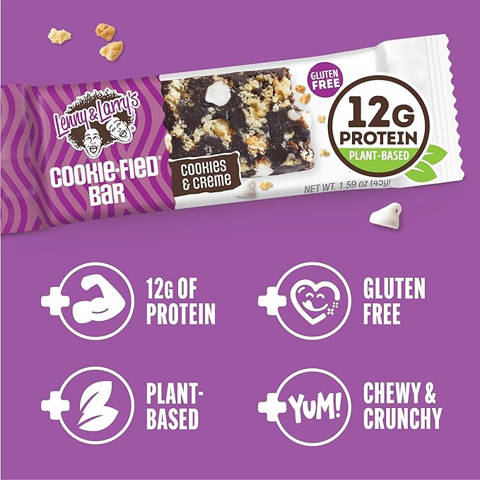 Lenny & Larry's Cookie-fied Protein Bar – Cookies & Creme Vegan Protein Bars 9x45g – Healthy Snacks with 12g Plant Protein & 5g Fiber – Gluten free Power Bar, Keto Friendly, Non-GMO & Vegan