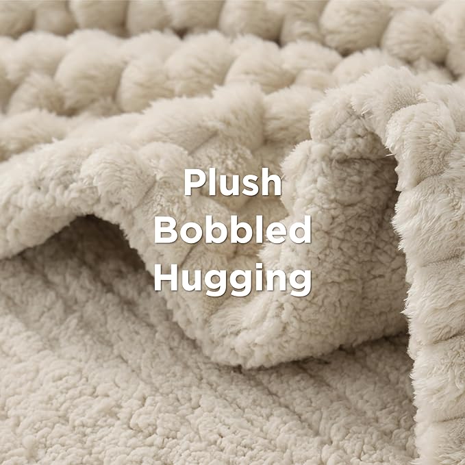 Bedsure Electric Blanket Twin Size - Super Soft Flannel Sherpa Heated Blanket with Bubble Pattern, Heating with 6 Heating Levels, 10 Time Settings, and 8-Hour Auto-Off (Light Brown, 62x84 inches)