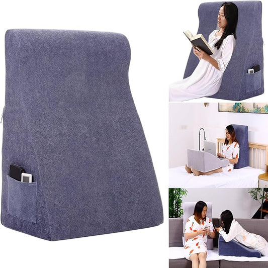 Bed Reading Pillow - Sofa Bed Wedge Pillow - Post-Op Recovery Backrest Pillow - Working Lumbar Support Reading Pillow with Removable Pillowcase Dark Blue 27x20x12in