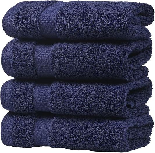 SOFE H&L | Olea Towel Set | 100% Cotton Premium Turkish Towels for Bathroom | Soft, Absorbent, Durable (Navy, Set of 4 - Washcloth)