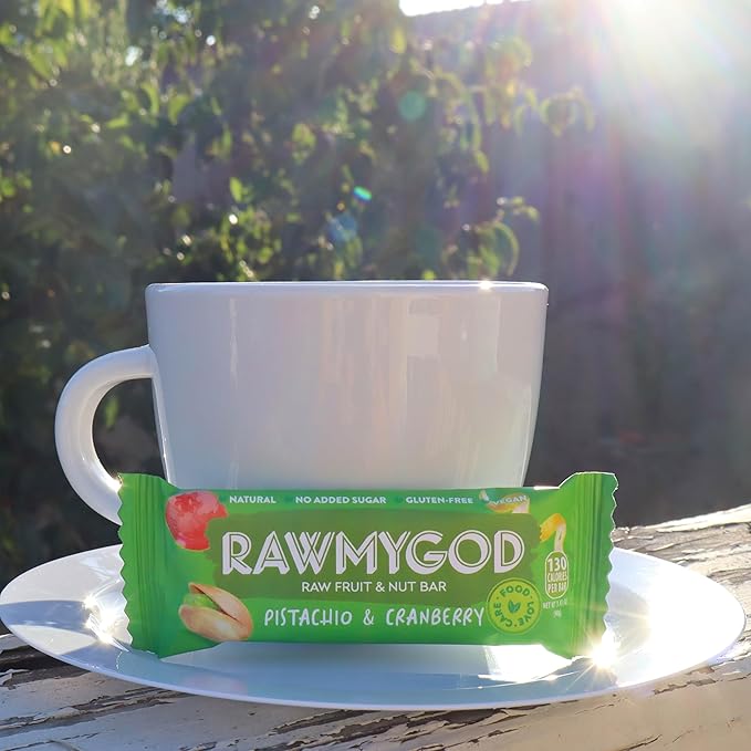 RAWMYGOD Fruit and Nut Bars, Gluten Free, Vegan, No Added Sugar (16 bars, Pistachio & Cranberry)