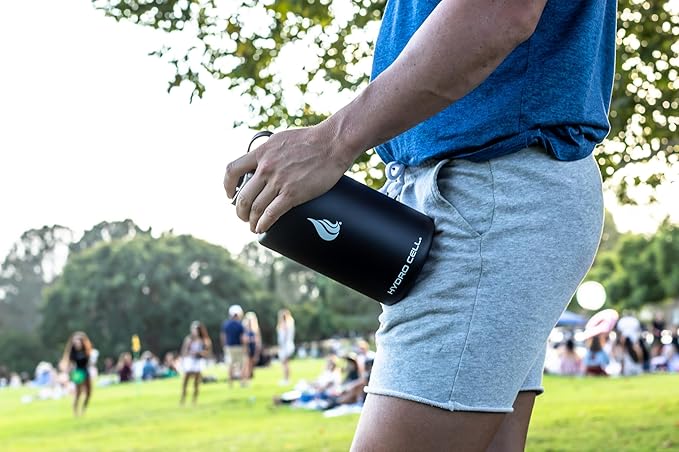 HYDRO CELL Stainless Steel Insulated Water Bottle with Straw - For Cold & Hot Drinks - Metal Vacuum Flask with Screw Cap and Modern Leakproof Sport Thermos for Adults (Black 64oz)