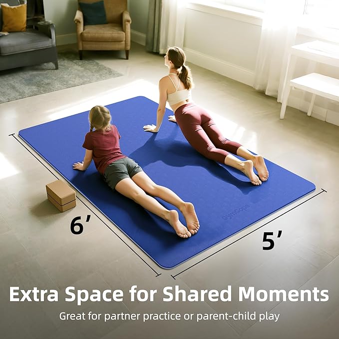 Extra Large TPE Yoga Mat 72"x35" / 78"x57" - Wide Non-Slip Mat for Yoga, Pilates & Home Gym, 6mm Thick Cushion for Comfort & Balance, Waterproof, Easy to Carry with Strap or Bag for Solo or Partner Workouts