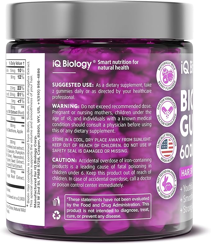 Hair Skin and Nails Gummies with Biotin Collagen Keratin Astragalus - Hair Growth Supplement & Hair Vitamins for Hair Loss for Women & Men, Hair Skin and Nails Multivitamin B7 Gummies, 60 Gummy Bears
