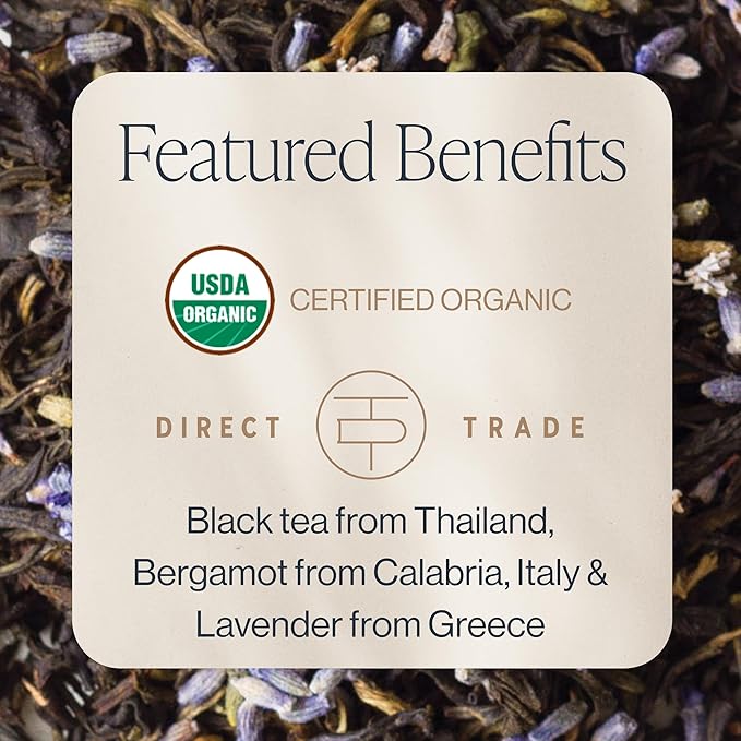 Rishi Tea Earl Grey Lavender Loose Leaf Pure Black Tea - Organic with Bergamot Oil and Lavender Flowers, Energizing & Caffeinated - 16 Ounces, 50+ Servings