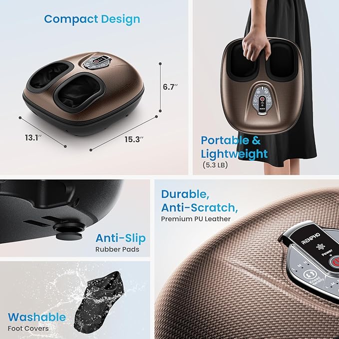 RENPHO Foot Massager Machine with Heat [2025 Upgraded], Shiatsu Foot Massager for Plantar Fasciitis, Birthday Gifts for Women, Wireless Control, Knead Away Fatigue, Soothe from Sole, BN