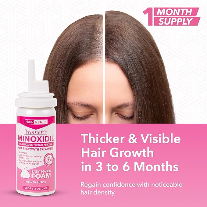 Hair-Regen Women’s 5% Minoxidil Foam – 1-Month Supply for Hair Regrowth – Clinically Proven Topical Treatment for Thinning Hair, Hair Loss & Female Pattern Baldness – Minoxidil for Women
