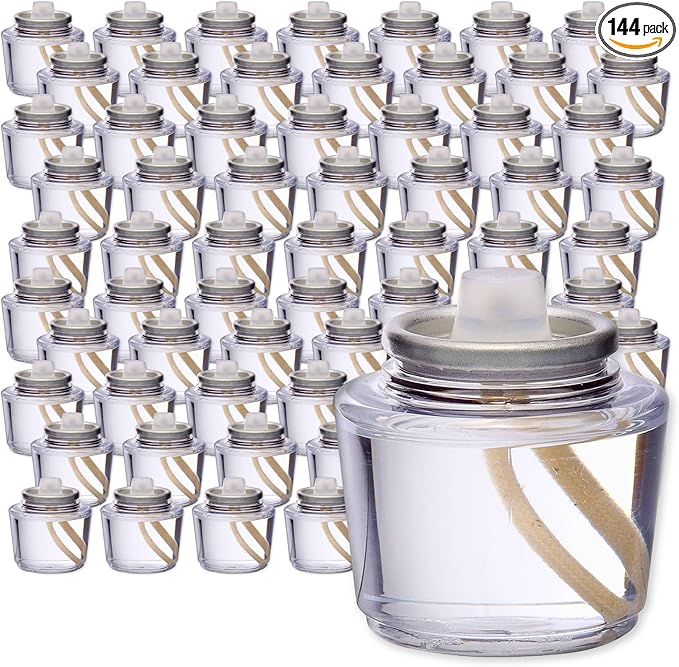 Hollowick Disposable Liquid Candles, 12 Hour, for Use in Glass Votive Tealight Lamp Holders, Restaurant Wedding Table Top Lights, Child Resistant Closures, 144 Pieces, Clear Fuel Oil HD12TALL
