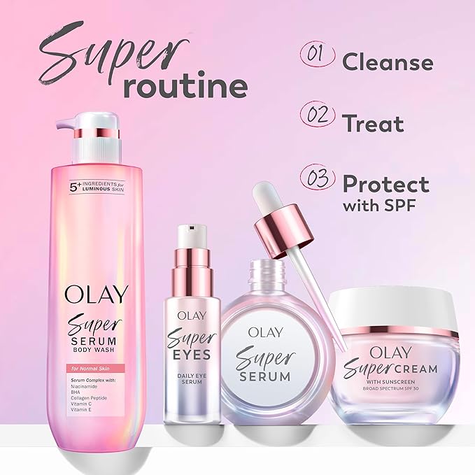 Olay Super Serum Trial Size - Niacinamide, Vitamin C & E, Collagen Peptide, AHA - 5-in-1 Skin Care Benefits - Healthy Glow, Brightening, Hydrating, Smoothing, Firming, Evens Tone, Anti-Aging, 0.4 Oz
