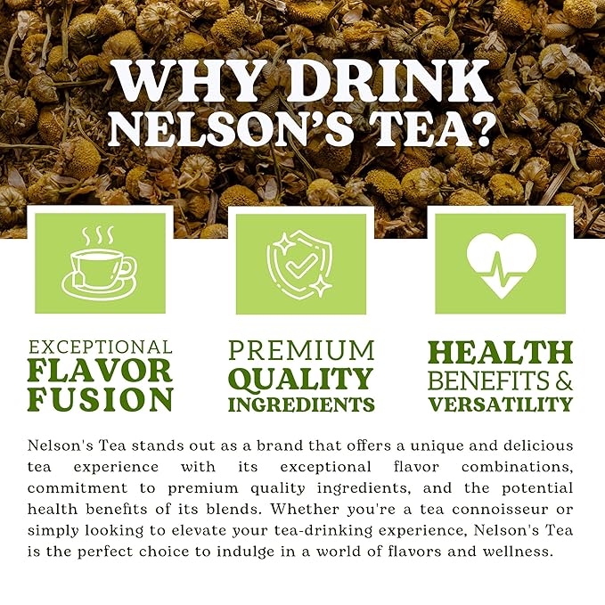 Nelson's Tea Chamomile Honey Vanilla - Caffeine-Free - Herbal Loose Leaf Tea, Curated Blend with Honeybush, Chamomile, Lemongrass, Licorice Root, Toasted Coconut, and Bee Pollen - Bedtime Brew (Sample 0.3 Oz)