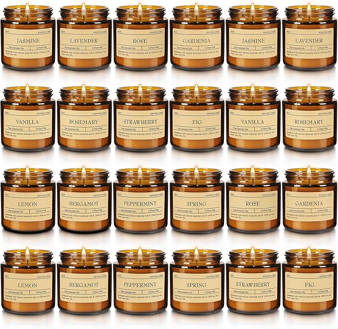 Christmas Scented Candle Set 24 Pack, Candle for Home Scented, Odor Eliminating, Stress Relief, Long Lasting Soy Wax Gift Set