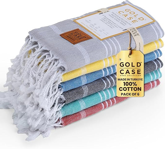 GOLD CASE HOME COLLECTION Lycia Original Turkish Hand Towels by - Set of 6-20x40'' 100% Cotton Decorative Bathroom & Kitchen Towels for Hand,Face,Hair,SPA,Farmhouse,Gym,Tea and Dishcloth, Multicolor-1