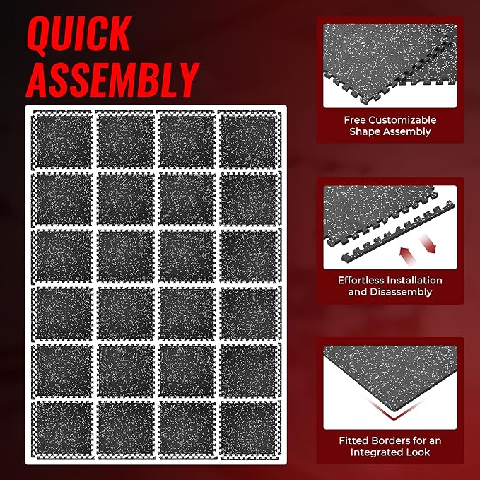 SUPERJARE 0.79'' Extra-Thick Exercise Equipment Mats, 24 Pcs 96 Sq Ft Rubber Top Floor Tiles with High Density EVA Foam, Interlocking Gym Flooring for Home Gym, Workout Mat, Black/Grey