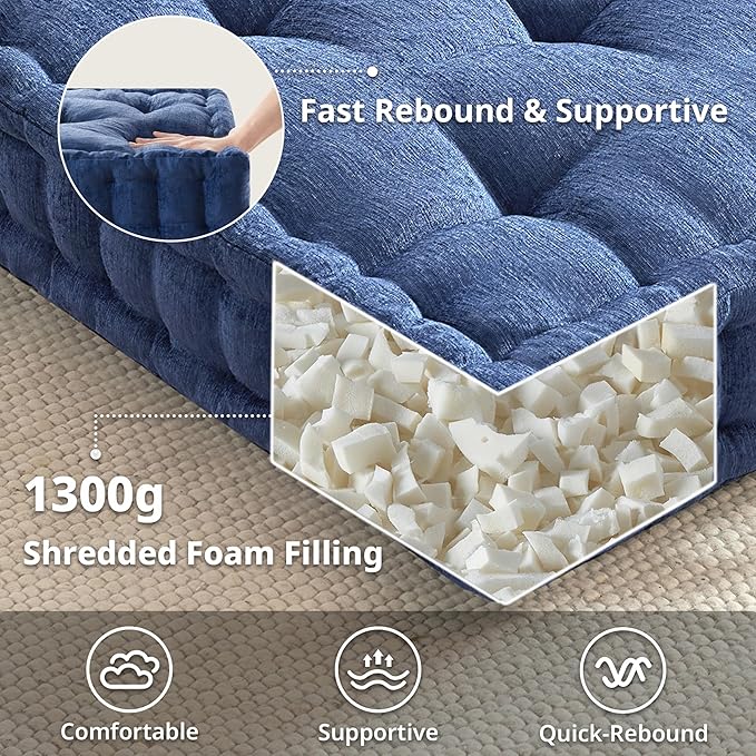Intelligent Design Azza Large Cushion/Pouf, 24" W x 24" L x 5" H, Square Navy with Handle