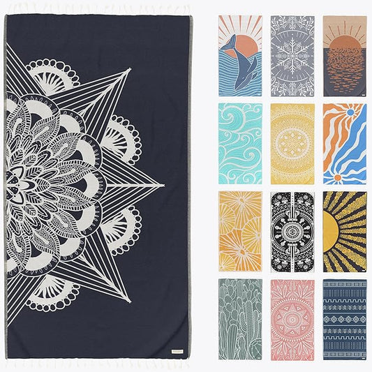 FESHKA Sand Proof Turkish Beach Towel – Oversized, Quick Dry & Lightweight Travel Towel - 100% Organic Cotton Beach Blanket - Perfect for Bath, Pool & Picnic | Frozen (Navy)