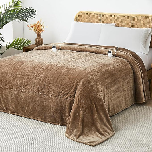 Electric Heated Blanket - 10 Heating Levels, Auto Off, Ultra Soft Overheat Protection, Queen Size 84" x 90", Beige