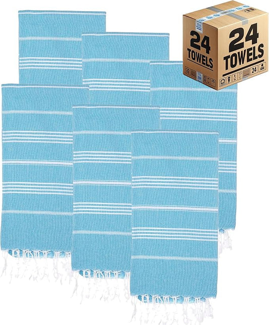 Turkish Beach Towels, Bulk Case of 24 | Oversized, Quick Dry, Sand Free | 100% Cotton, Large 38x71 Towels for Beach, Pool, Travel | Ultra-Soft, Compact, Absorbent | Turquoise