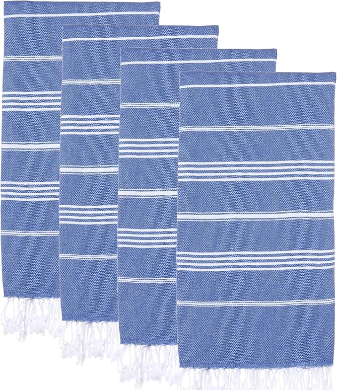 Turkish Beach Towels, Pack of 4 | Oversized, Quick Dry, Sand Free | 100% Cotton, Large 38x71 Towels for Beach, Pool, Travel | Ultra-Soft, Compact, and Absorbent | Blue