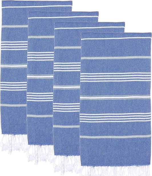 Turkish Beach Towels, Pack of 4 | Oversized, Quick Dry, Sand Free | 100% Cotton, Large 38x71 Towels for Beach, Pool, Travel | Ultra-Soft, Compact, and Absorbent | Blue