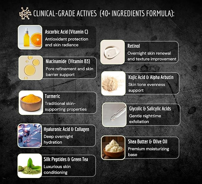 Kojic & Turmeric All-in-One Face & Body Unisex Bar – 40+ Ingredient Complex with Vitamin C, E, B3, Retinol, Hyaluronic/Glycolic/Salicylic Acid & B-Carotene for Cleansing and Beautifying Skin (10.6 oz)