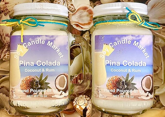 Soy Scented Candles | Handmade & Highly Aromatic Candles Burns Upto 85 Hours in Glass Jar - Perfect for Home Decor, Wedding, Birthday, Dinner (Pina Colada, 16 oz)