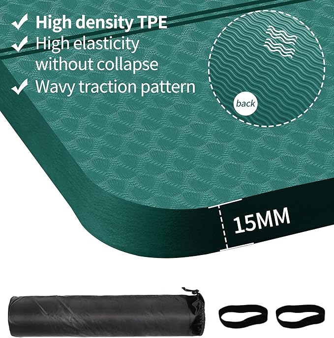 nuveti Large Exercise Mat - 15mm/20mm/30mm Thick Yoga Mat | Workout Mat for Fitness, Yoga, Pilates, Stretching & Floor Exercises for Women & Men with Free Carrying Bag