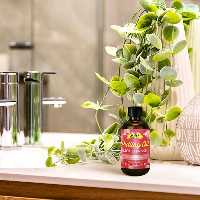 THE DIRT Oil Pulling Mouthwash - Gluten Free - Removes Plaque, Tartar, Bad Breath & Whitens Teeth (Bubblegum, 4 Ounce)