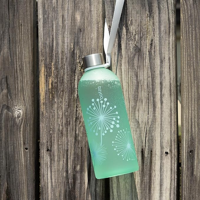 bzyoo 32oz 1 Liter Clear Water Bottle with Time Marker, Dandelion Design, Durable Plastic, BPA-Free, Reusable with Measurement Markings for Fitness and Outdoor Activities (Color: Green)