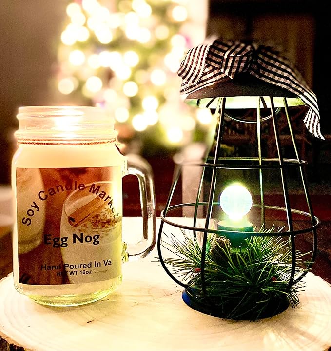 Soy Scented Candles | Handmade & Highly Aromatic Candles Burns Upto 85 Hours in Glass Jar - Perfect for Home Decor, Wedding, Birthday, Dinner (Egg Nog, 16 oz)