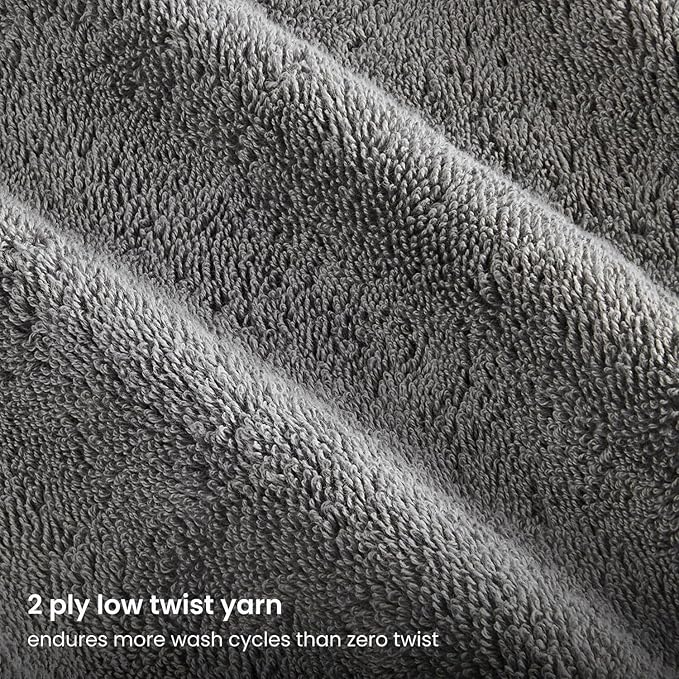 BIOWEAVES 100% Organic Cotton 700 GSM Plush Bath Towels 30" x 58" GOTS Certified - Light Grey, Pack of 2