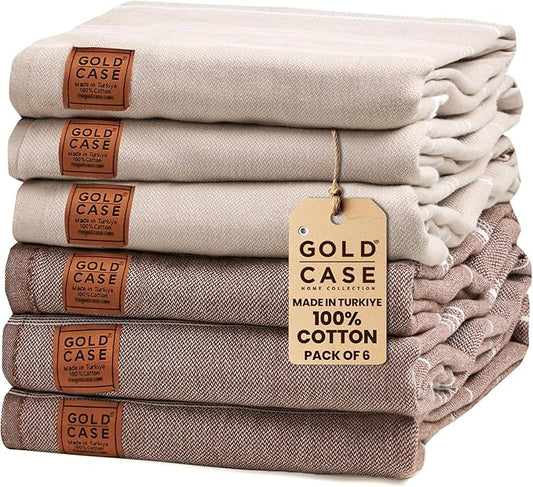 Gold CASE LYCIA Turkish Beach Towel Set of 6 – 100% Cotton Turkish Beach Towels Bulk 70 x 38'' – LYCIA Oversized, Quick Dry & Sand Free Beach Towel – Lightweight Towels Set in Mocha Mousse