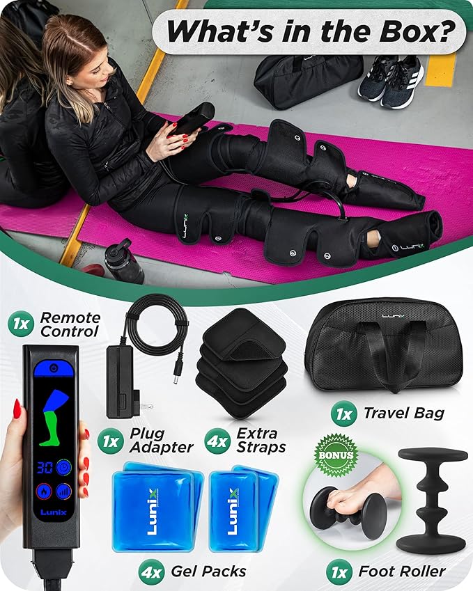 Lunix LX10 Full Leg Massager for Circulation, Compression Boots for Circulation, Leg Recovery Compression System, Pain Relief for Legs and Feet, Black