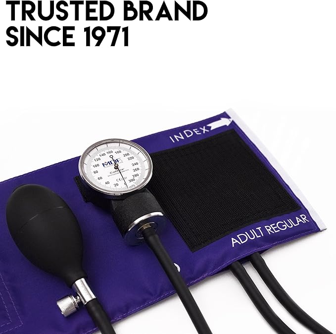 MDF Instruments, Calibra Aneroid Premium Professional Sphygmomanometer, Blood Pressure Monitor with Adult Cuff & Carrying Case, Lifetime Calibration, White Dial, Purple Cuff, MDF808M08