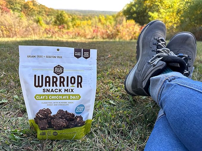 BeeFree Warrior Mix Gluten Free Granola - Chunky Granola Bites | Paleo Granola, Low Carb, Grain Free, Preservative Free, Oat Free | Granola for Yogurt, Low Calorie Snacks | Clay’s Chocolate Buzz, 9 Ounce Bags, 3 Pack