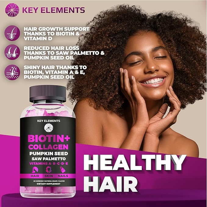 Hair Skin and Nails 10000mcg Gummies & Collagen Gummies - Biotin Vitamins for Hair Growth Pumpkin Seed Oil, Saw Palmetto Extract & Vitamins A B6 C D E - Biotin and Collagen Supplements