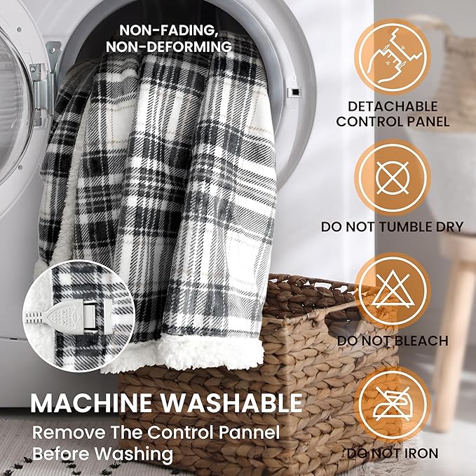 Heated Blanket Electric Throw-50''x60''Ultra Soft Cozy Plaid Flannel Fast Heating Electric Blanket with 10 Heat Levels & 10 Hours Auto Off, ETL Certified, Keep Warm in Couch Bed Office(Grey)